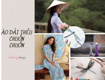 Áo dài thêu chuồn chuồn tôn lên vẻ trong sáng của người con gái