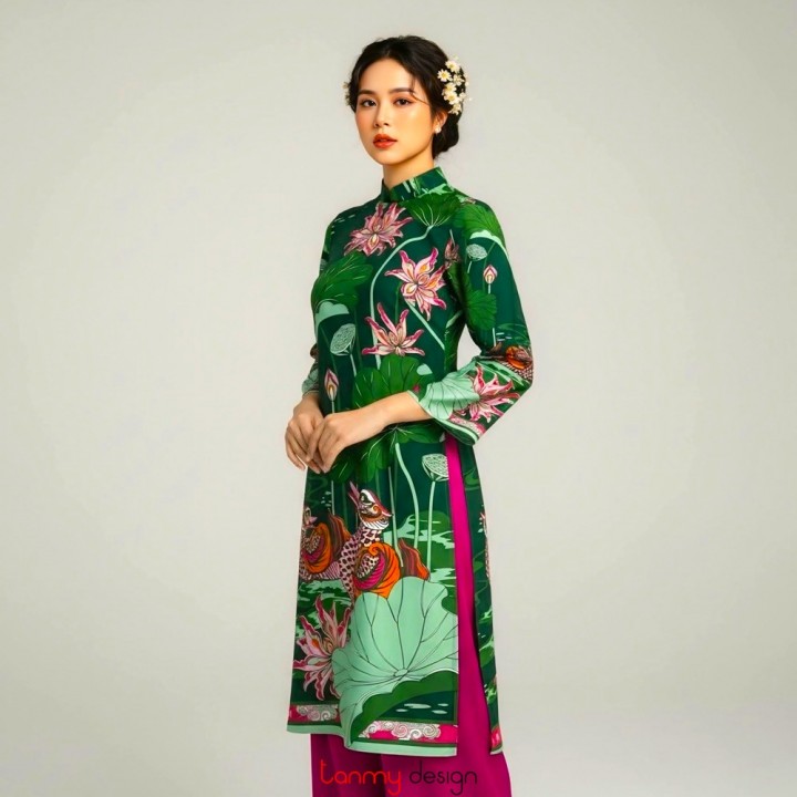 Green/ pink silk long dress