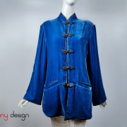 Blue velvet coat with plaited buttons