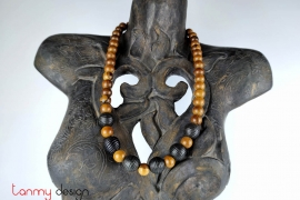 Wooden necklace mixed brown beads  with 6 black beads