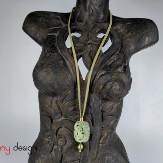 Necklace designed with jade pendant engraved with dragon and leather strap