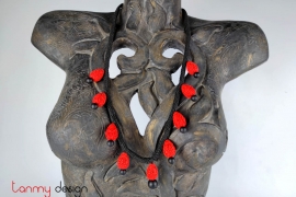 Necklace designed with cotton strap with shape of red fruits