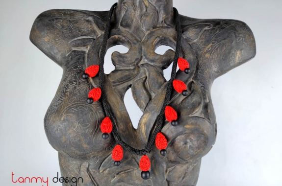 Necklace designed with cotton strap with shape of red fruits