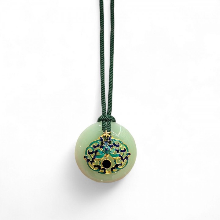 Necklace designed with marble and enameled metal pendant