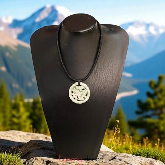 Necklace designed with round light green jade pendant