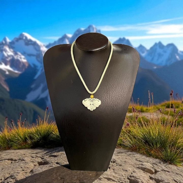 Necklace designed with light green jade and cotton cord