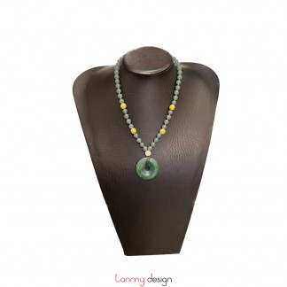 Vòng cổ mặt đá Aventurine xanh, hạt mã não xanh, kim loại mạ vàng