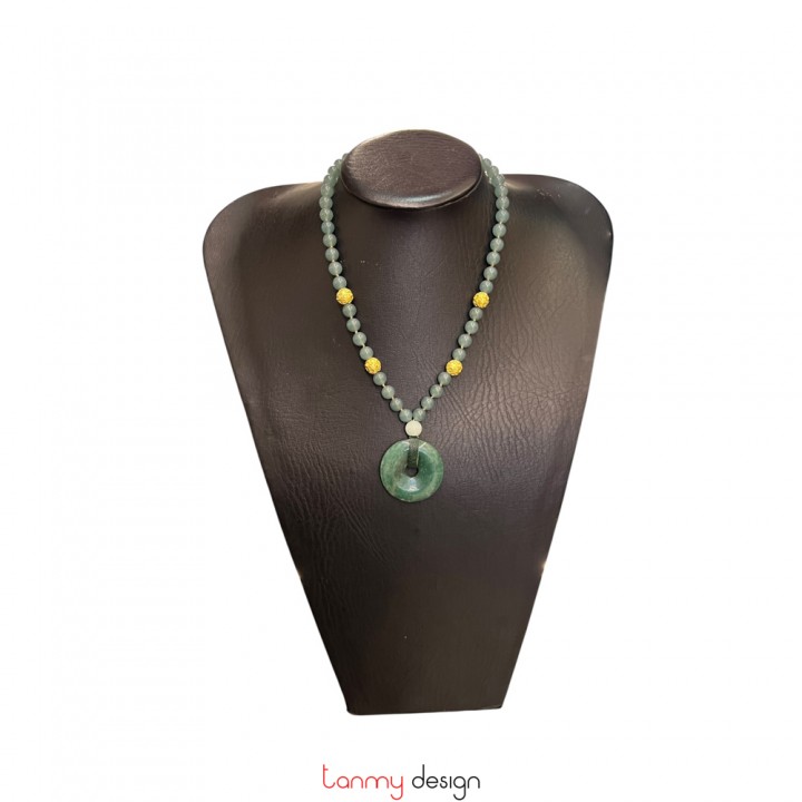 Vòng cổ mặt đá Aventurine xanh, hạt mã não xanh, kim loại mạ vàng