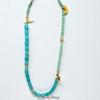 Vòng cổ đá Turquoise, hạt thanch anh xanh, kim loại mạ vàng