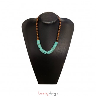 Vòng cổ gỗ muồng và đá Turquoise xanh lam