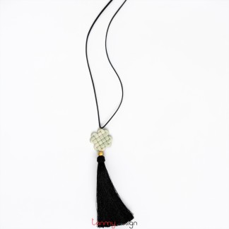 Marble pendant necklace with leather cord and black tassels