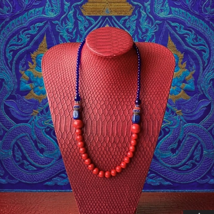 Vòng cổ đá san hô đỏ, lapis, mã não xanh