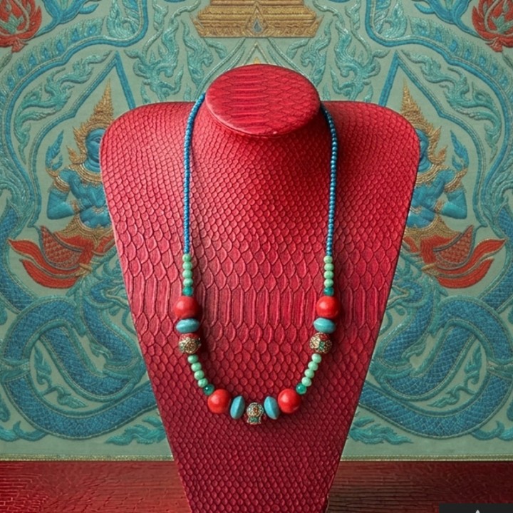 Vòng cổ đá san hô, Turquoise, Apatite, Chalcedolny