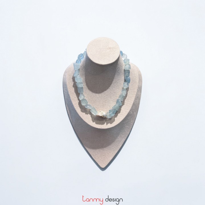 Aquamarine and Baroque Pendant Necklace