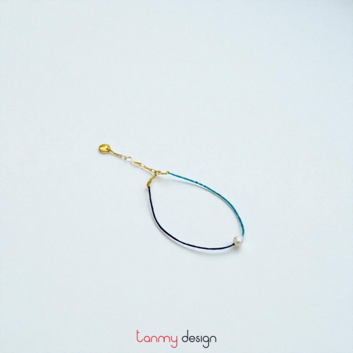 Vòng tay siêu mỏng 2mm đá turquoise và charm ngọc trai