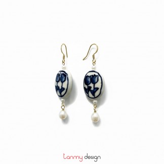 Pearl & Ceramic Tulip Earrings