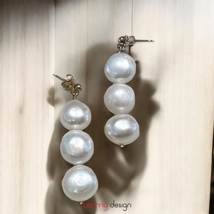 Audrey Triple Pearl Earrings- 14k gold plated