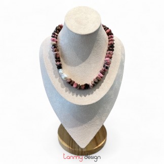 Vòng cổ Rhodonite Pearl ( Pearl, mạ vàng 14K )