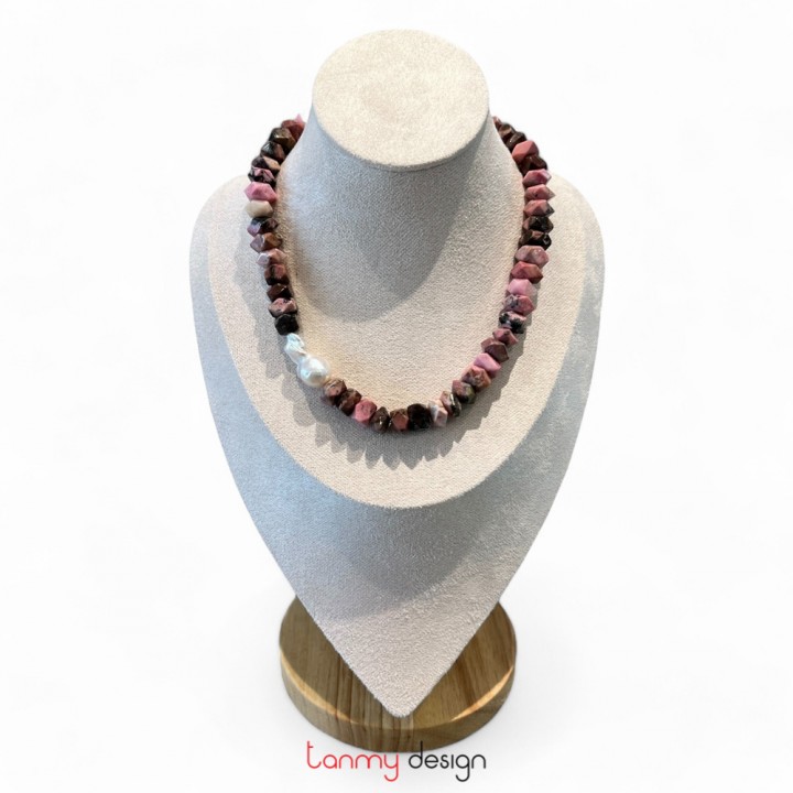 Rose Rhodonite Pearl Necklace