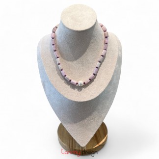 Vòng cổ Pearl Mica Lepidolite( Pearl, mạ vàng 14K )