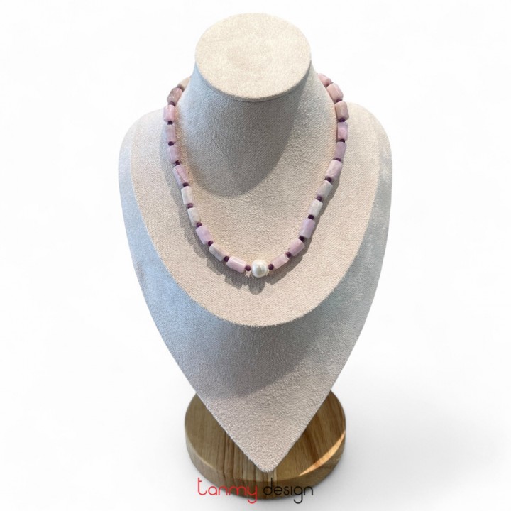 Vòng cổ Pearl Mica Lepidolite( Pearl, mạ vàng 14K )