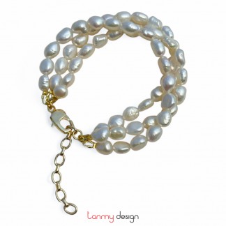 Vòng tay 3 lớp ( Pearl, mạ vàng 14K )