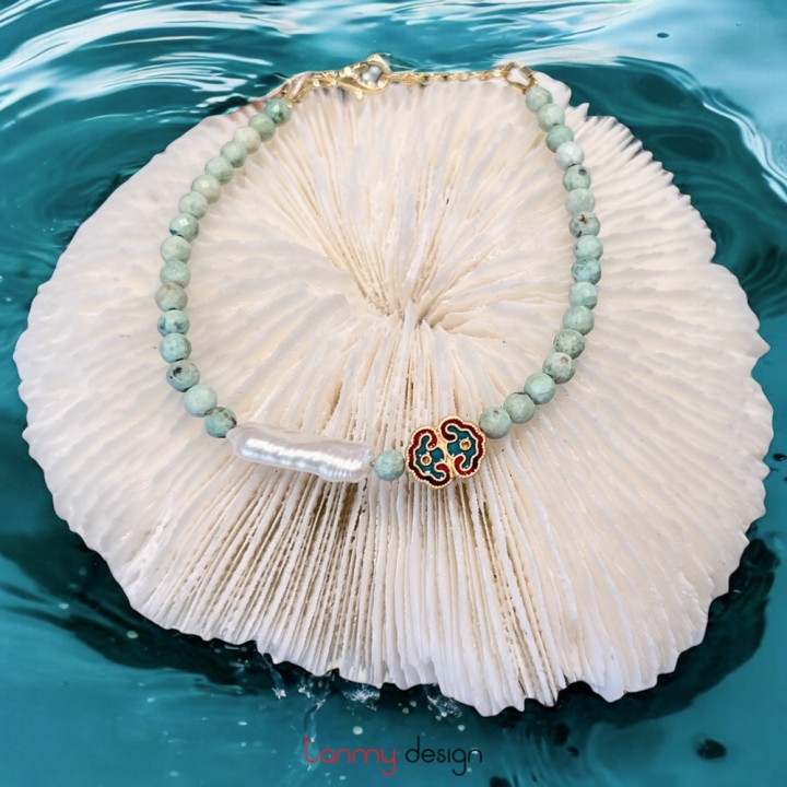 Vòng tay Peru ( Pearl, Turquoise, mạ vàng 14K )