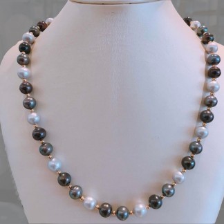 Colored pearls with 9k gold necklace