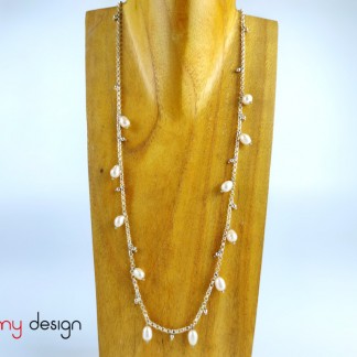 Silver chain necklace with pearls and silver beads 60 cm