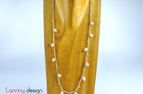 Silver chain necklace with pearls and silver beads 60 cm