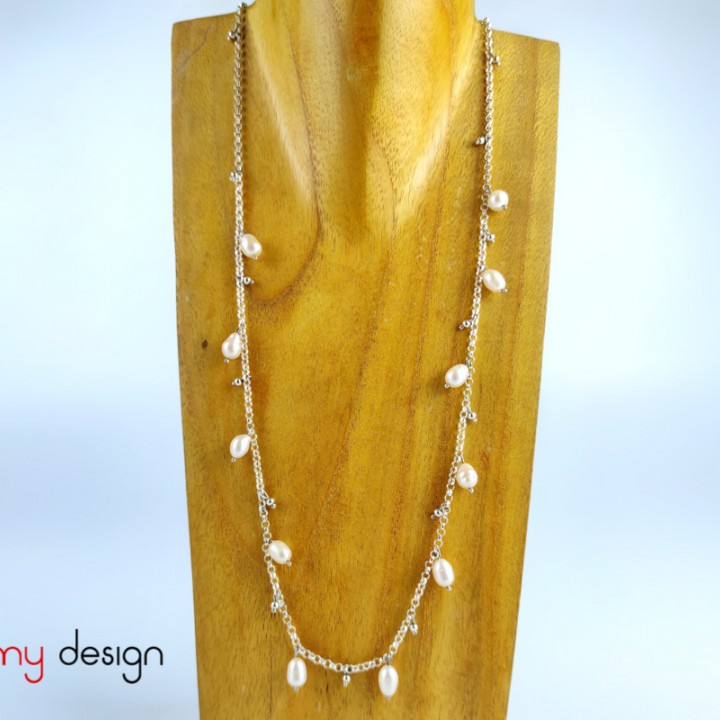 Silver chain necklace with pearls and silver beads 60 cm