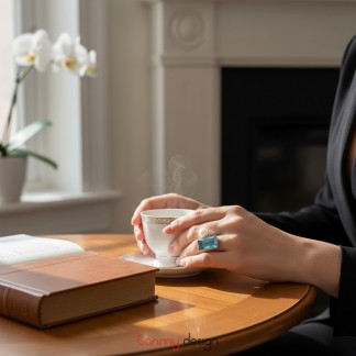 Silver ring with tourmaline and pearl