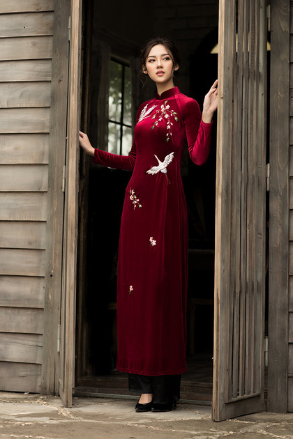 áo dài nhung thêu tay đẹp