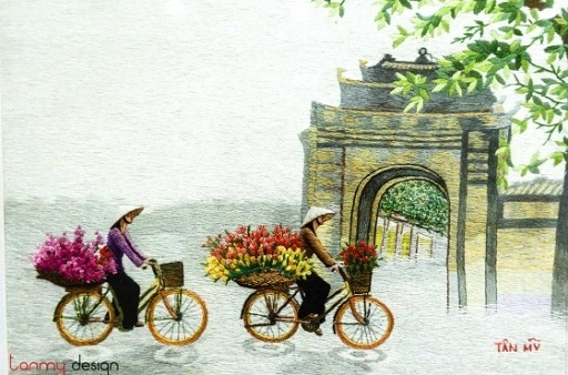Tranh thêu quê hương Việt Nam - Gánh hàng hoa