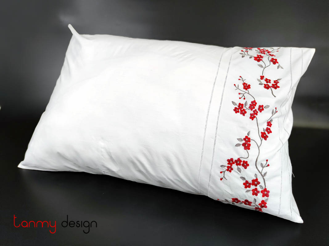  Pillowcase set - Red string peach blossom embroidery