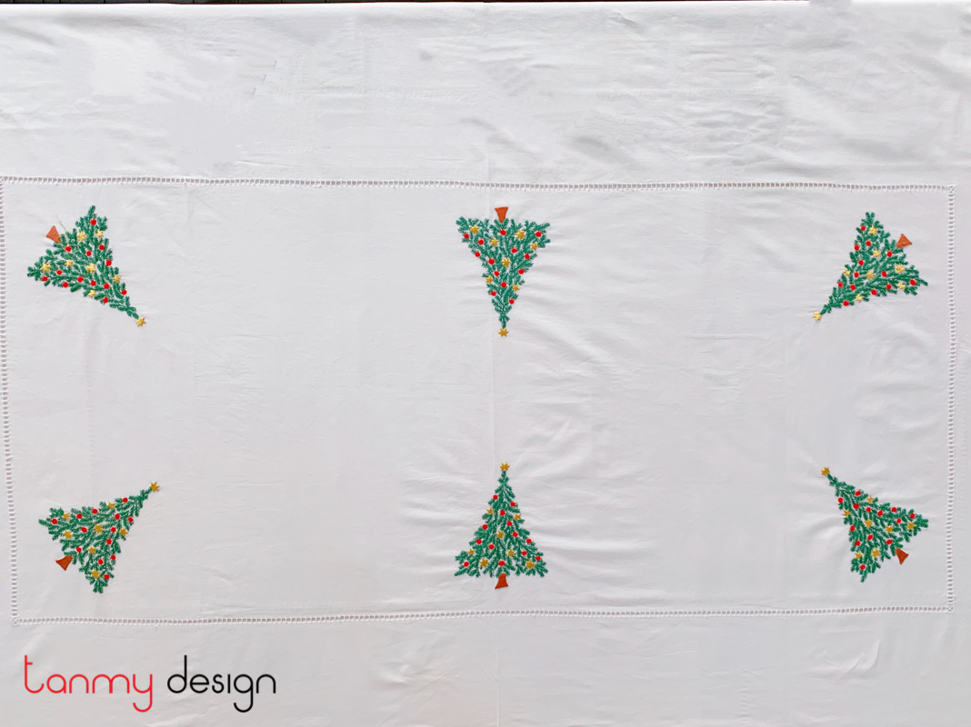 Christmas rectangle table cloth included with 12 napkins- Pine tree embroidery (size 250x150 cm)