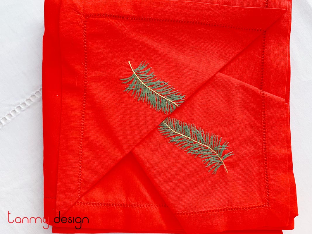 Christmas napkin set - Pine leaf embroidery