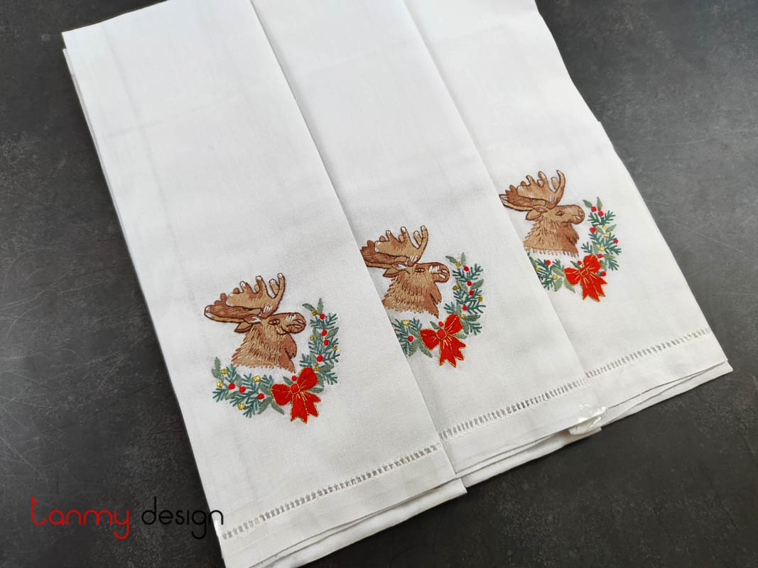 Chistmas hand towel-Reindeer embroidery ( 6 piecies)