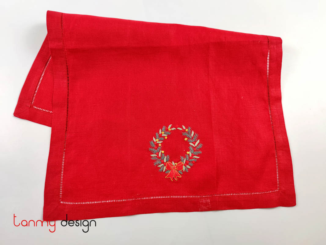  Bộ khăn lau tay Noel đỏ thêu vòng holy kim(6 chiếc)