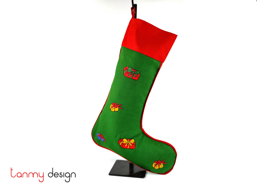  Big green Christmas boots with gift embroidery