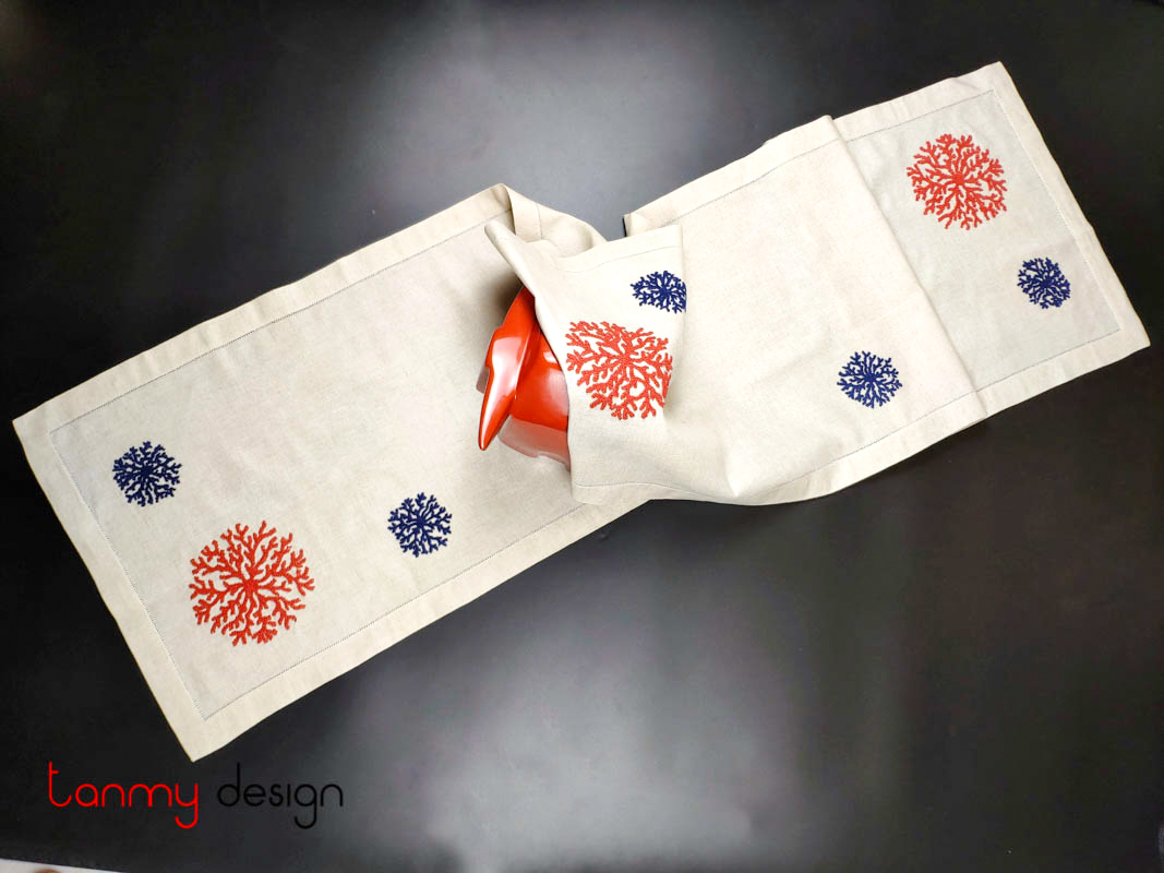 Table runner - round coral embroidery