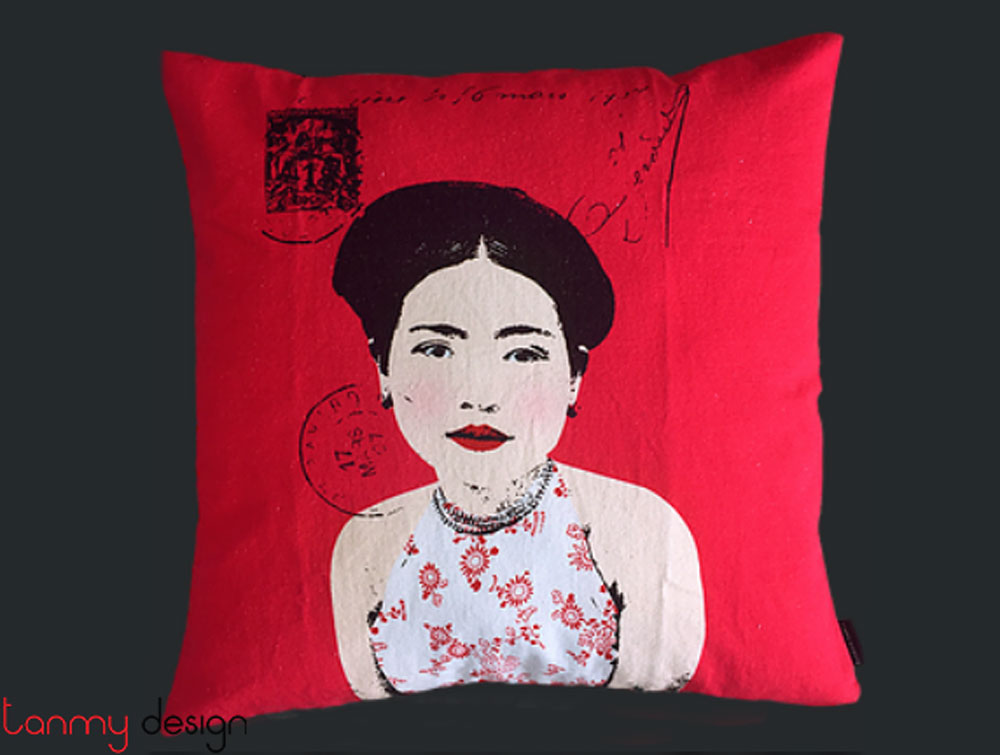 Cushion cover printed Vietnamese ethnic woman 4-Mis Kieu