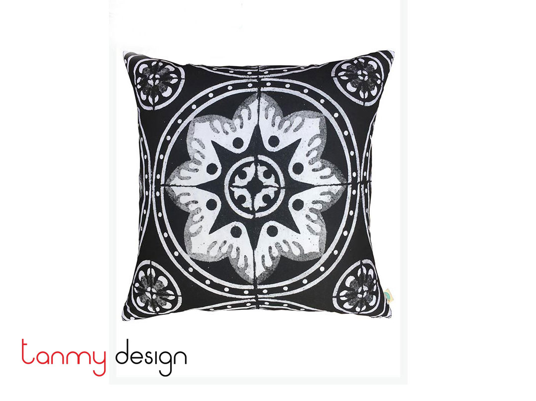 Cushion cover with black/white Indochine floor tiles -Sol Anciennes Sai Gon