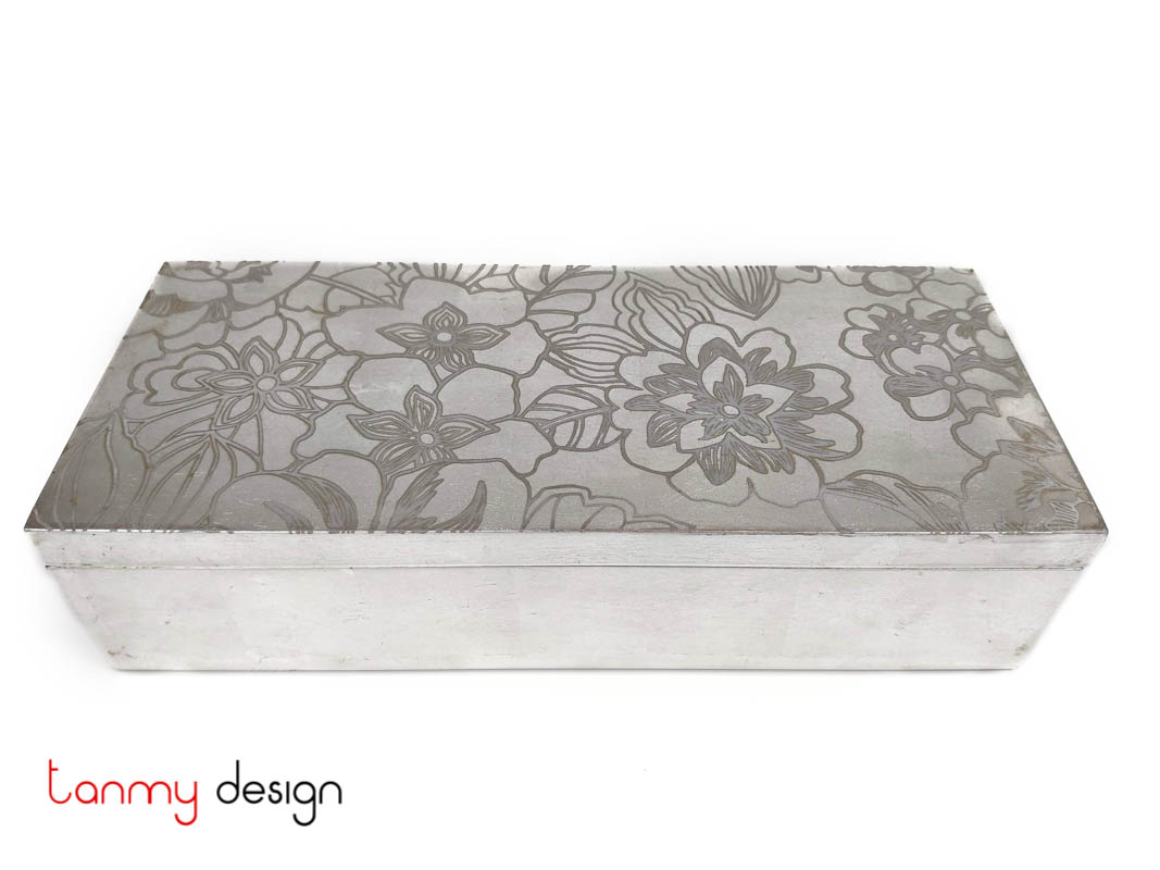 Rectangular box with silver flower pattern lid 13*30*H8cm