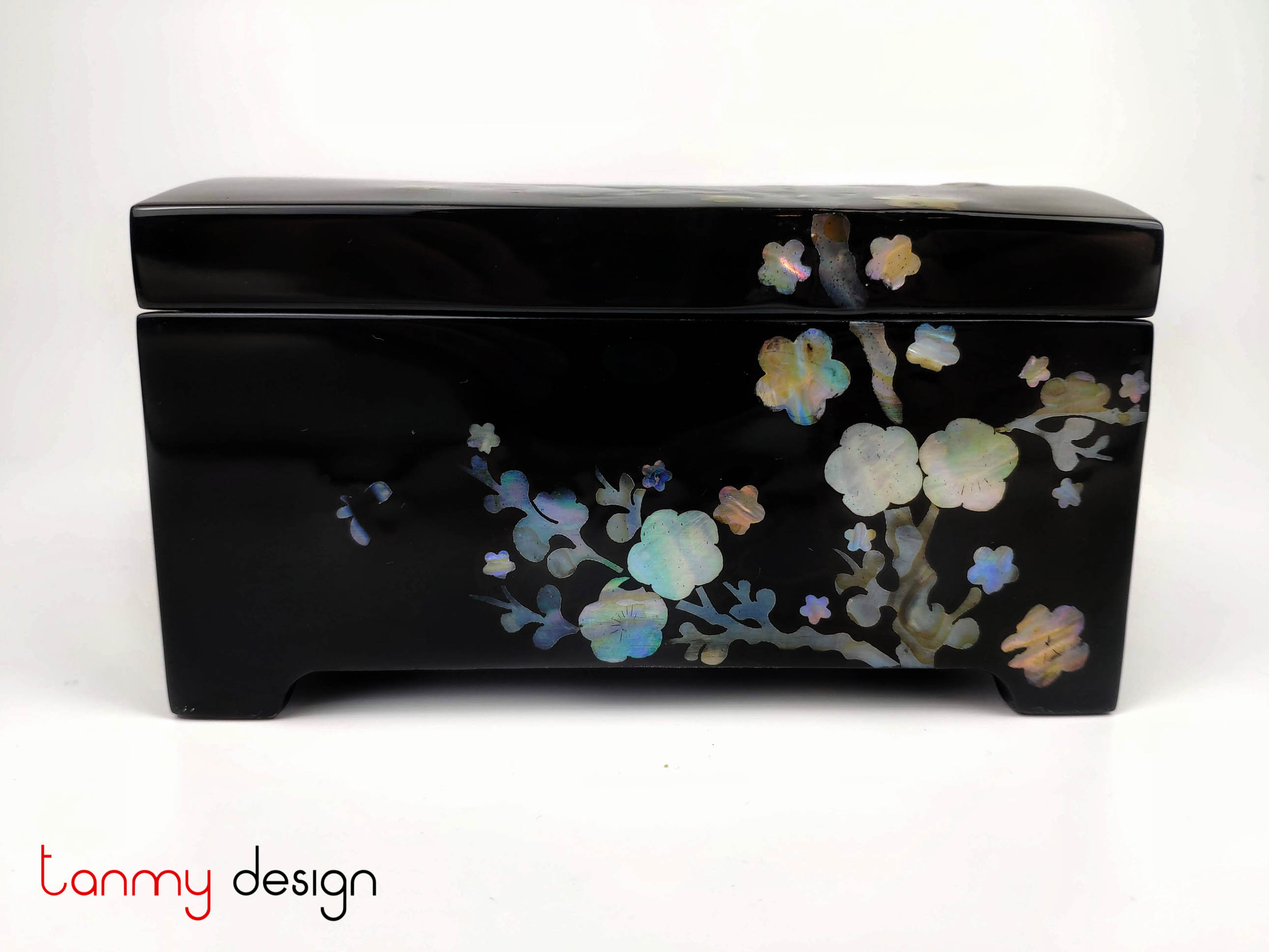 Curved black box with pearl flowers 12*8*H8cm