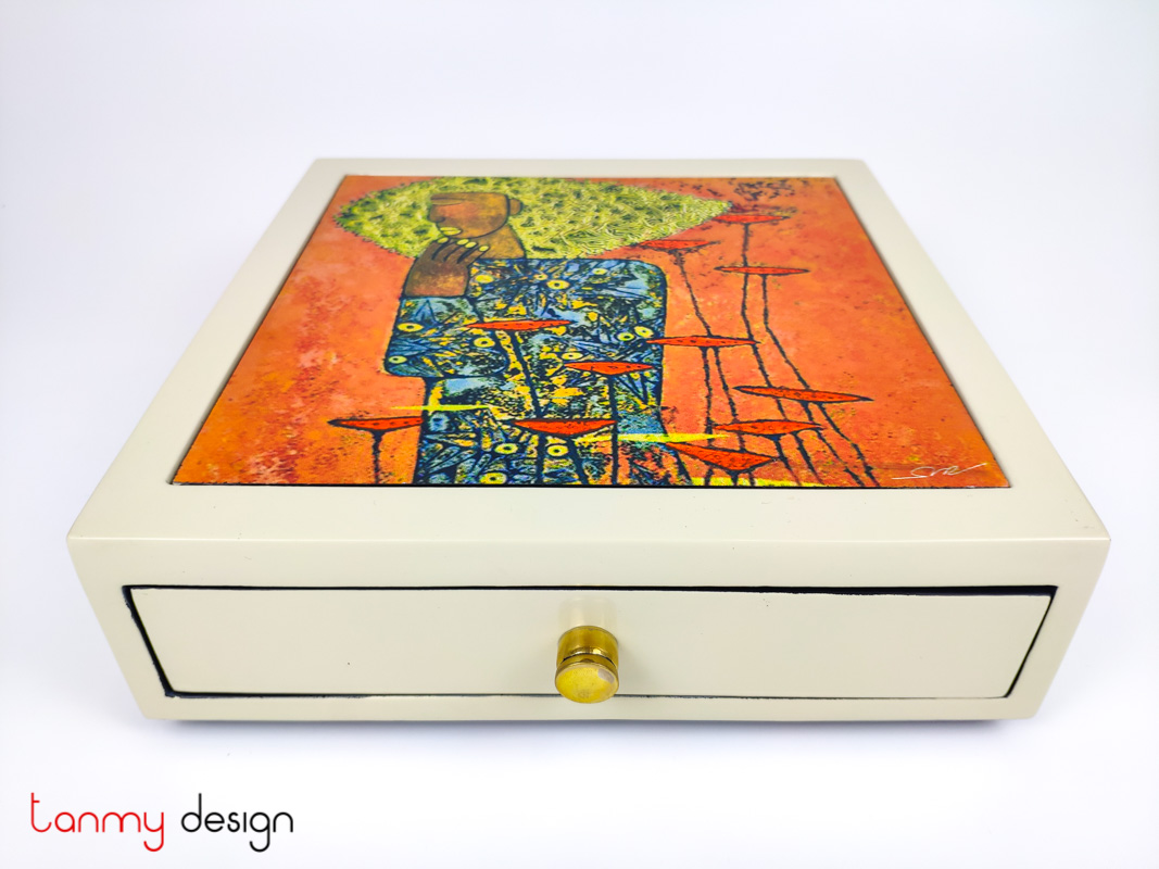 Square box with drawer and hand-painted picture   24*H7cm
