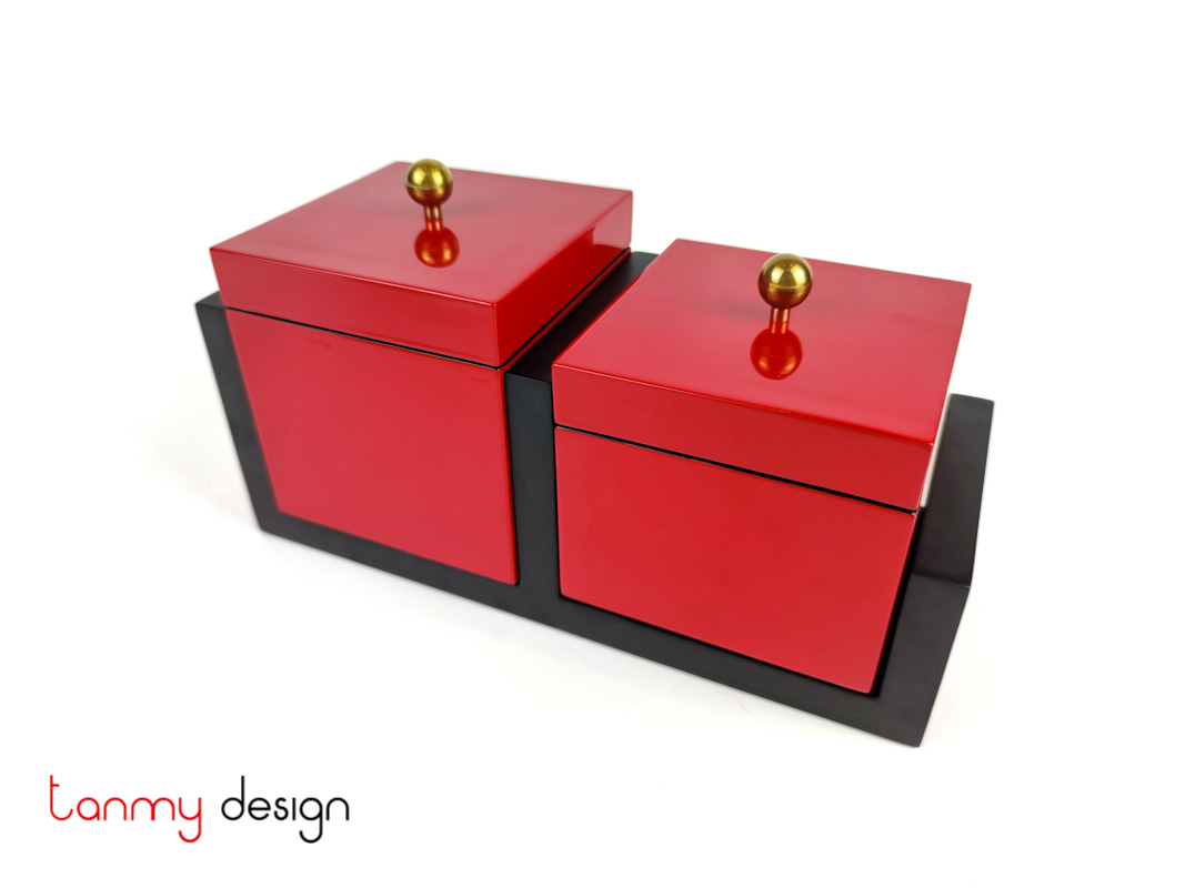 Set of 2 square red boxes included with stand 12*H8-12*H10cm