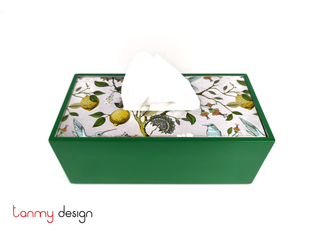 Green tissue box with tropical lemon pattern 24*12*9 cm