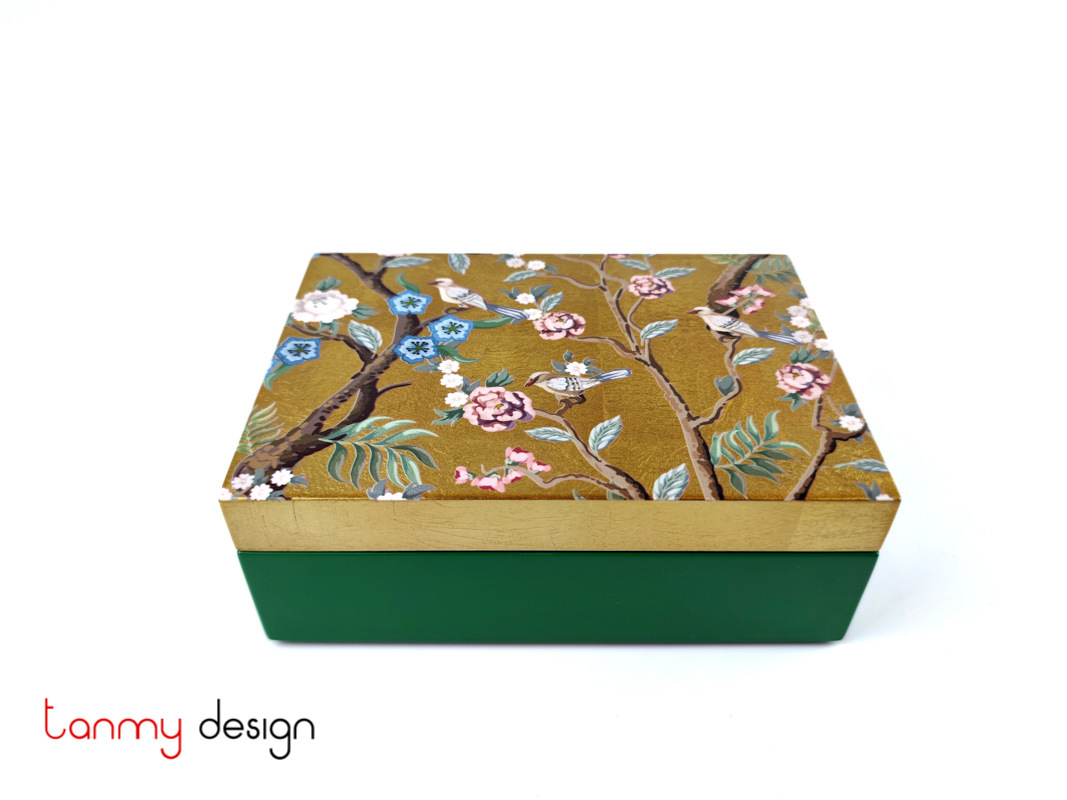 Rectangle lacquer box with flower branch in spring pattern 12*17*6 cm