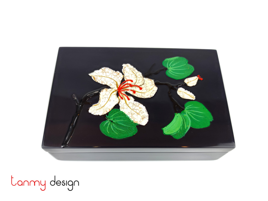 Black rectangular lacquer box attached with eggshell Ban flower 11*17*H5 cm